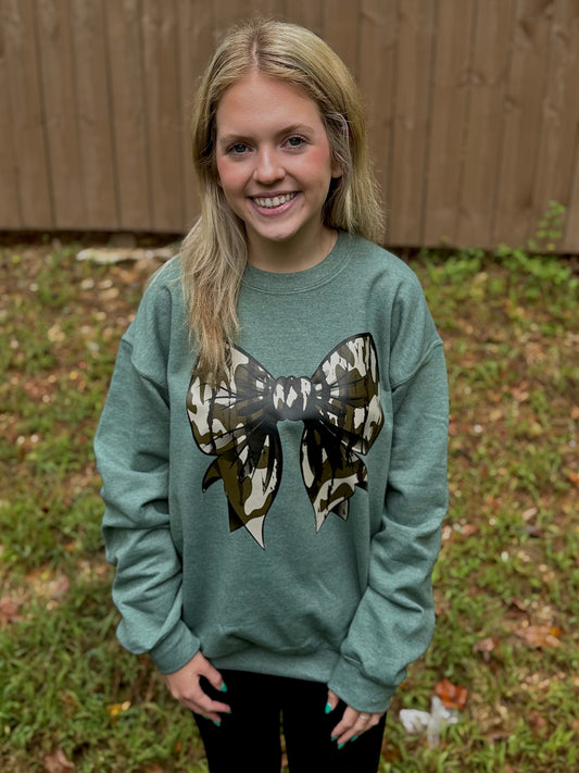 Popular Crewneck Bottomland Camo Bow Sweatshirt