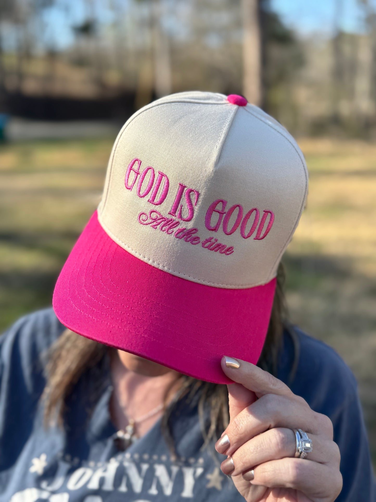 Hot Pink God is Good Trucker Hat